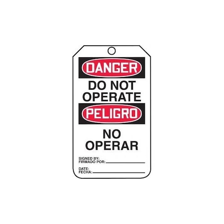 Accuform Safety Tags, DANGER DO NOT OPERATE BILINGUAL SPANISH-MEXICAN, 5.75in x 3.25in, RP-Plastic, 5PK TMS109PTM